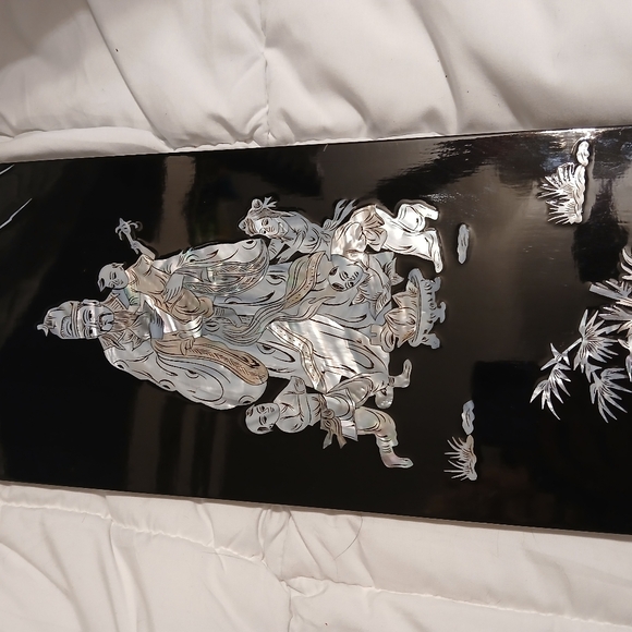 Fu lu Shou Vintage Chinese Black Lacquer Abalone shell Art - Picture 7 of 9